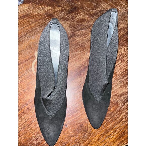 Stuart Weitzman Suede Neoprene Ankle Booties 3.5” Heel Black Slip On Sz 9N - Picture 7 of 9